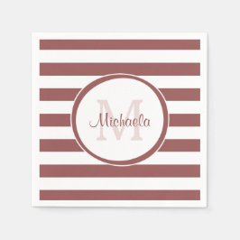 Feta Terrakotta Röda Ränder Namn och Monogram Pappersservett