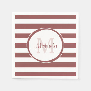 Feta Terrakotta Röda Ränder Namn och Monogram Pappersservett