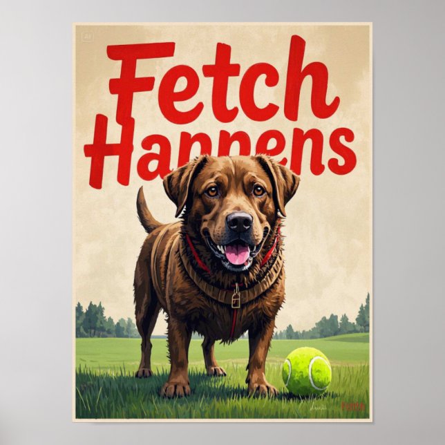 Fetch Happens Humous hund poster lam Labrador (Framsidan)