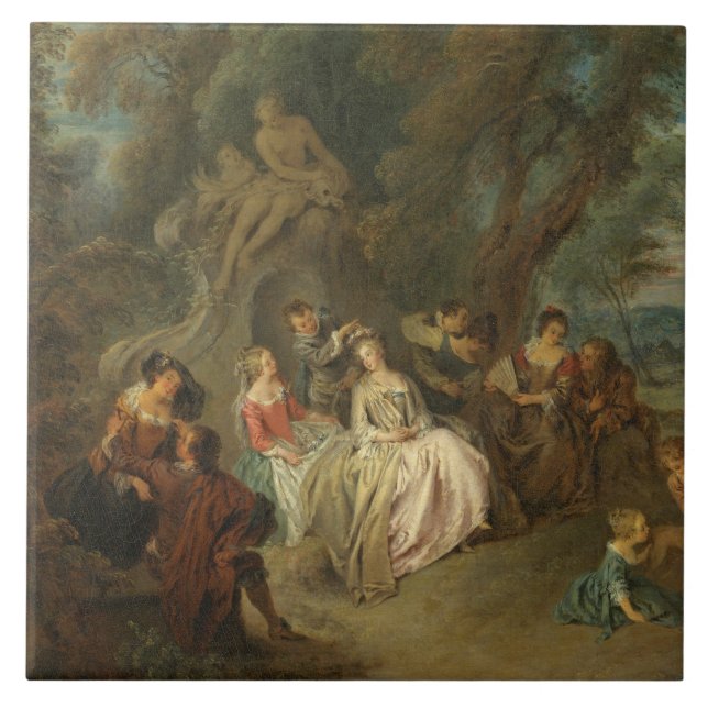 Fête Champêtre, C. 1730 (olja på kanfas) Kakelplatta (Framsidan)