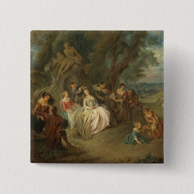 Fête Champêtre, C. 1730 (olja på kanfas) Knapp (Framsida)