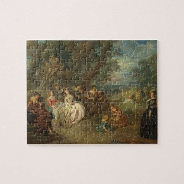 Fête Champêtre, C. 1730 (olja på kanfas) Pussel (Horisontell)
