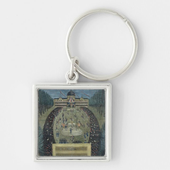Fete de la Federation, 14th Juli 1790 Fyrkantig Silverfärgad Nyckelring (Framsidan)