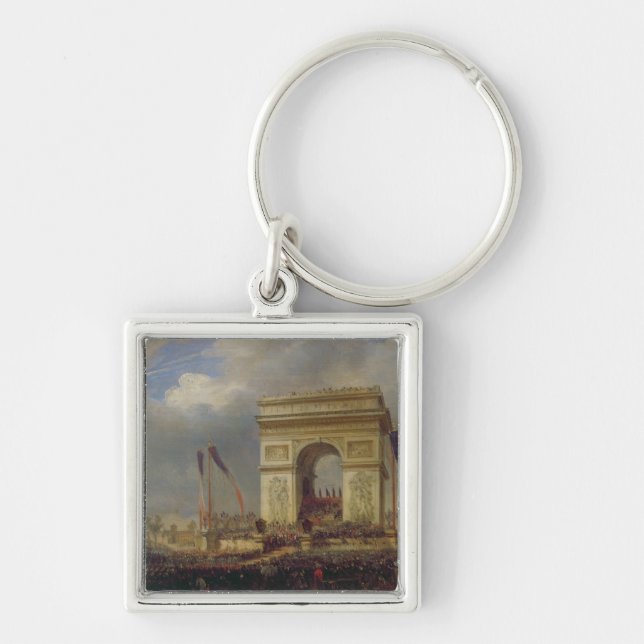 Fete de la Fraternite på Arcet de Triomphe Fyrkantig Silverfärgad Nyckelring (Framsidan)