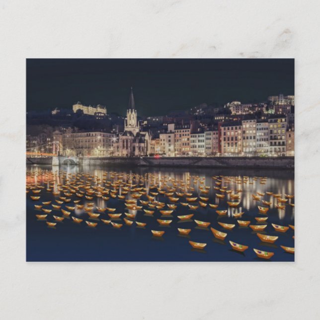 Fête des Lumières bateaux - Lyon Vykort (Framsida)