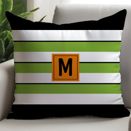 Fetgröna randiga monogram kudde