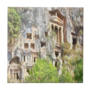 Fethiye Ancient Lycian Grav Watercolor Kakelplatta