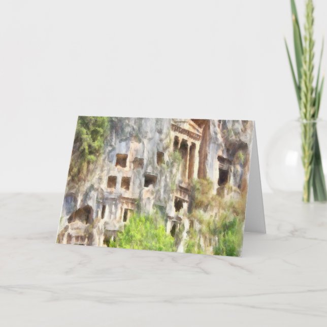 Fethiye Ancient Lycian Grav Watercolor Kort (Framsida)