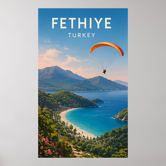Fethiye Turkiet Blå Lagunen och Bergsutsikter Poster (Framsidan)