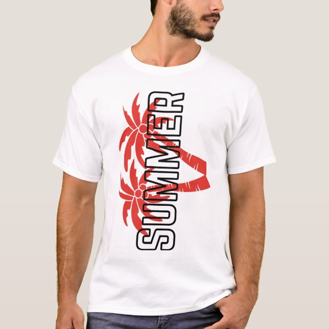 Fetisommargrafisk t-shirt | Röd tropisk  (Framsida)