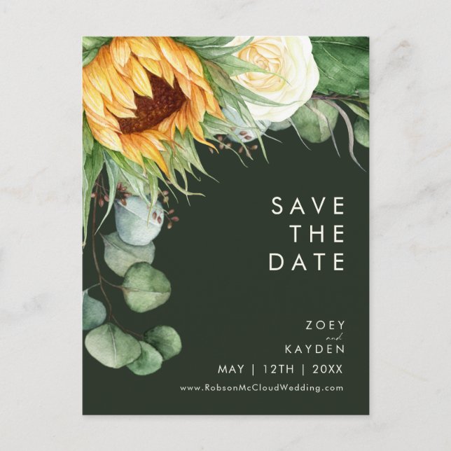 Fetlandssolros | Mörkgrön Save The Date Inbjudan Vykort (Framsida)