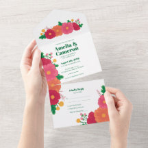 Fetma blommor i en bröllopsinbjudan