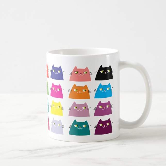 Fetmönster Kattserie Tecknad Färgrik Rolig Livlig Kaffemugg (Höger)