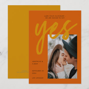 Fetst bränd Orange Ochre Big Script Photo Bröllop Spara Datumet