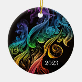 Fetstig Abstrakt Färgfull regnbågsrök Elegant Julgransprydnad Keramik