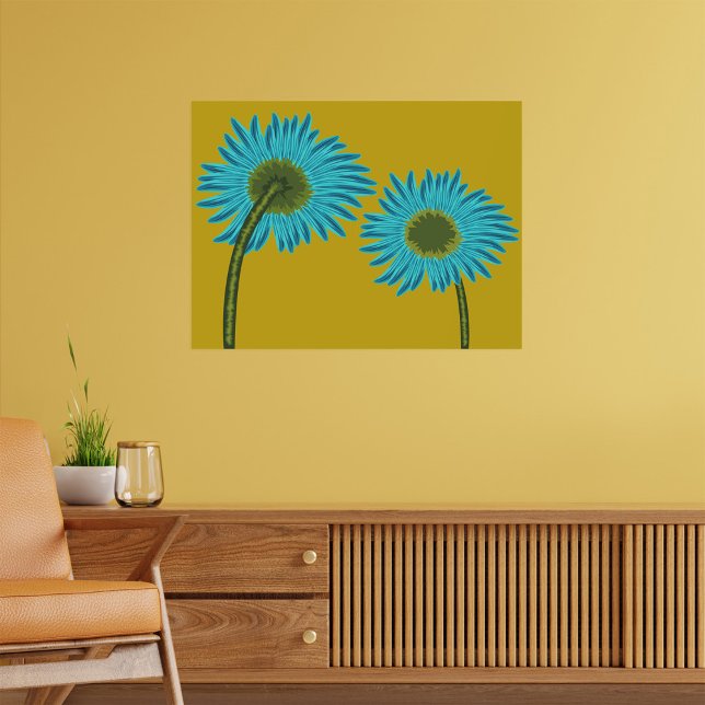 Fetstig blå Daisy på bakgrunden till Mustard Gult Poster (Skapare uppladdad)