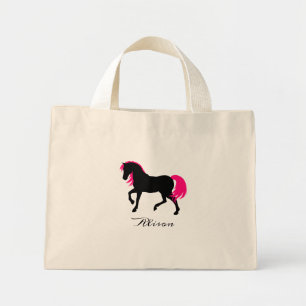 Fetstig Elegant Djurens Personlig Black Rosa Horse Mini Tygkasse