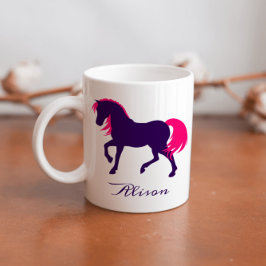 Fetstig Elegant Djurs Personlig Lila Rosa Horse Kaffemugg