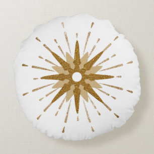 Fetstig Guld & White Starburst Round Pillow Rund Kudde