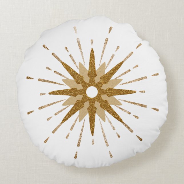Fetstig Guld & White Starburst Round Pillow Rund Kudde (Baksidan)