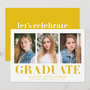 Fetstig Gult 3-foto-Studentfest Inbjudningar