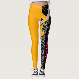 Fetstig Gult och Rosa av stamfusioner med ben Leggings
