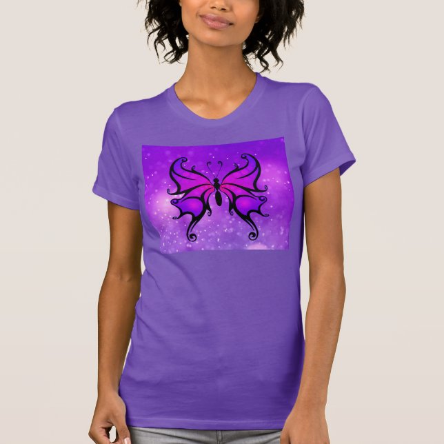 Fetstig Lila Butterfly Söt Women's Comfortable T Shirt (Framsida)