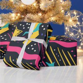 Fetstig Ljusa färger 90-talets Abstrakt Funky Art Presentpapper