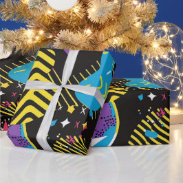 Fetstig Ljusa färger 90-talets Abstrakt Funky Art Presentpapper