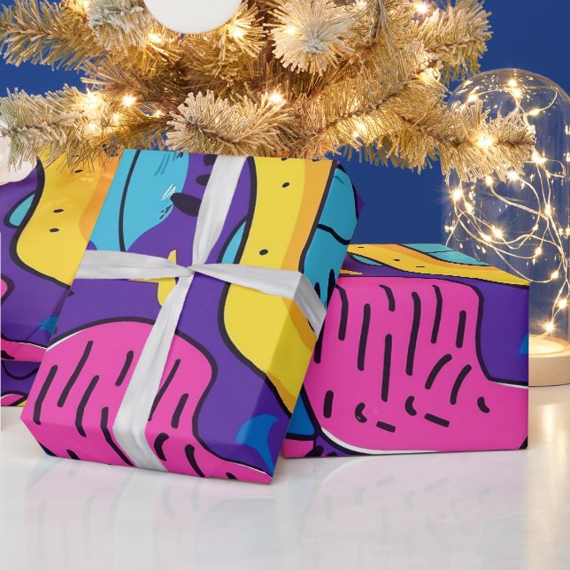 Fetstig Ljusa färger 90-talets Abstrakt Funky Art  Presentpapper (Helgdagar)