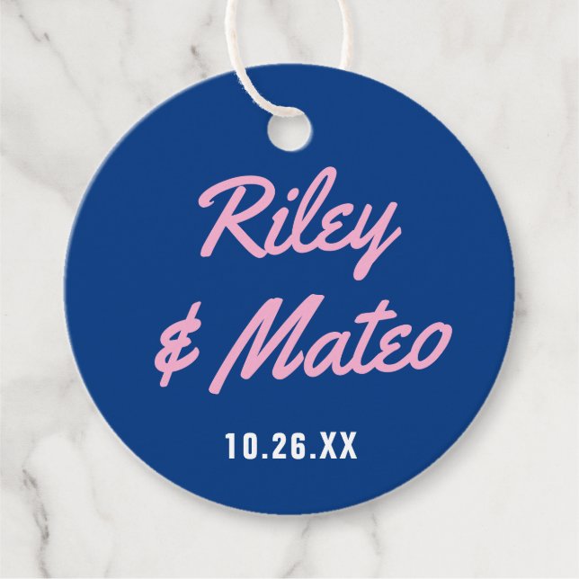 Fetstig modern Funky Färg blå Rosa Bröllop Gåvor Etiketter (Framsida)