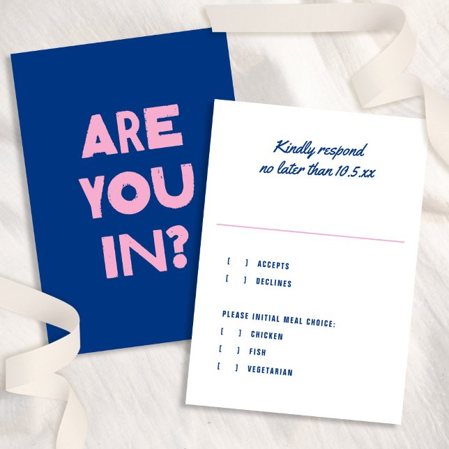 Fetstig modern Funky Färg blå Rosa Bröllop OSA Kort (Skapare uppladdad)