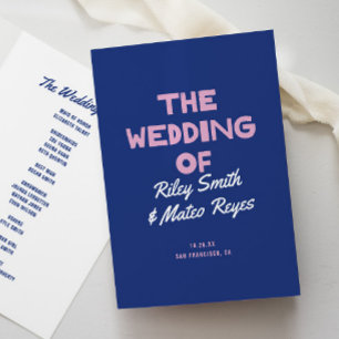 Fetstig modern Funky Färg blå Rosa Bröllop Program