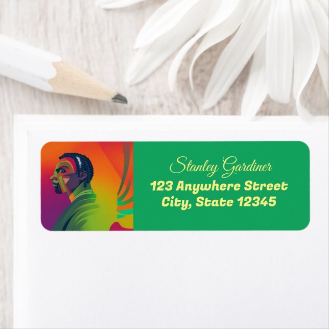 Fetstig popup-artikel | Afrikansk man med plats Returadress Etikett (Insitu)