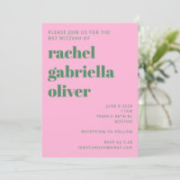 Fetstig Retro-Rosa och Grönt Bat mitzvah enkel cut