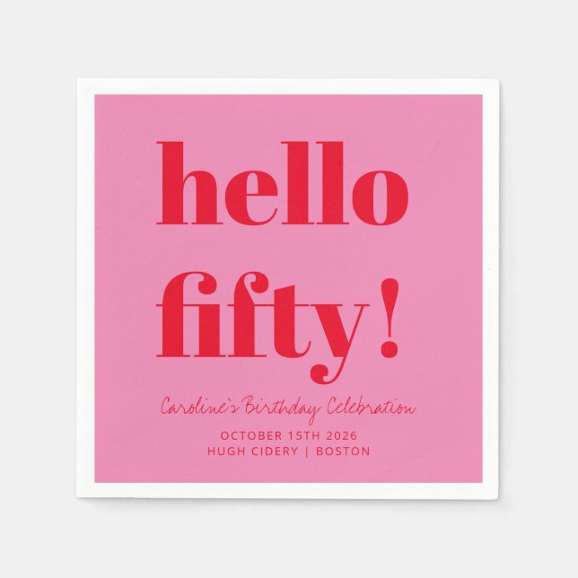 Fetstig Rosa och röd modern 50:e födelsedag Anpass Pappersservett (Framsidan)
