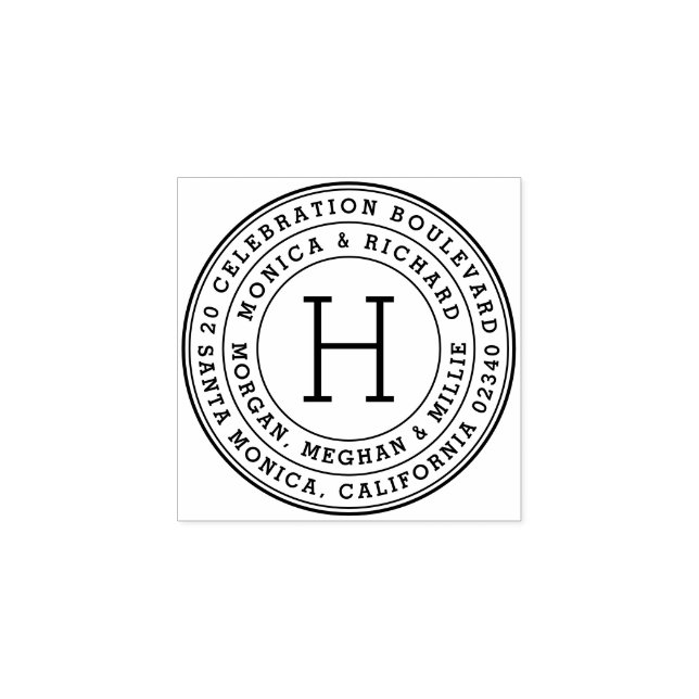 Fetstig runda familjens Namn och Monogram-Returadr Stämpel (Tryck)