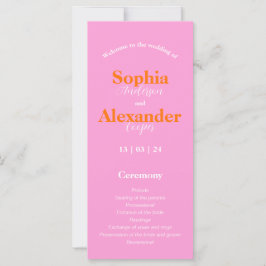 Fetstigt rosa och orange, färgat Bröllopsprogram