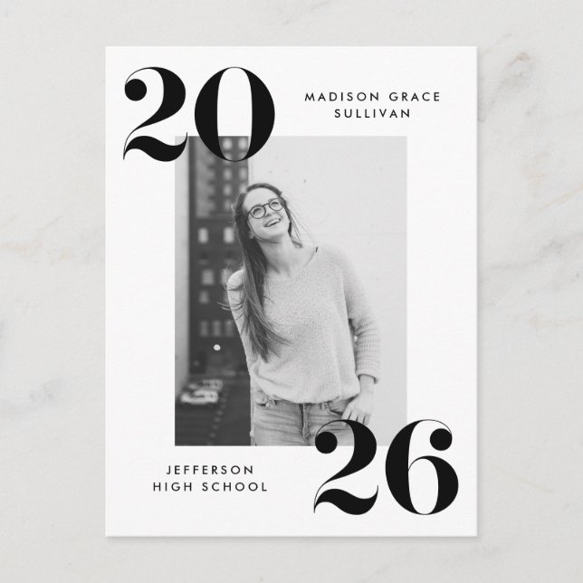 Fetstil 2022 Svart Studentfest för foto Inbjudan Vykort (Framsida)