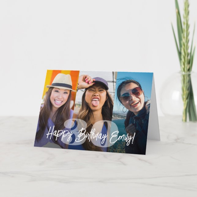 Fetstil Siffror Foto Collage Glad Födelsedag Manus Kort (Framsida)