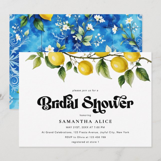 Fetstilskript, italiensk Positano-Möhippa Inbjudningar (Fram/baksida)