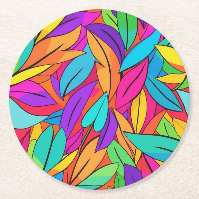 Fetstilt Löv - Multifärgad Underlägg Papper Rund (Framsidan)