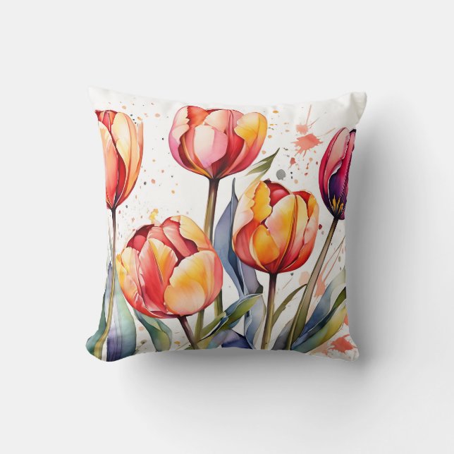 Fetstilta tulip-blommor färgstarka moderna kudde (Framsida)