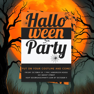 Fetstipografi, fladdermöss och spindlar Halloween Inbjudningar