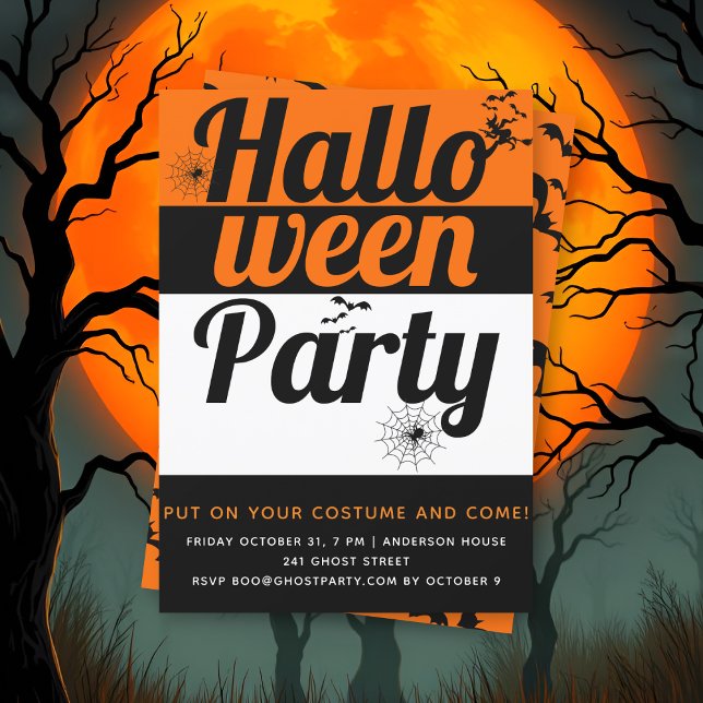 Fetstipografi, fladdermöss och spindlar Halloween  Inbjudningar (Skapare uppladdad)