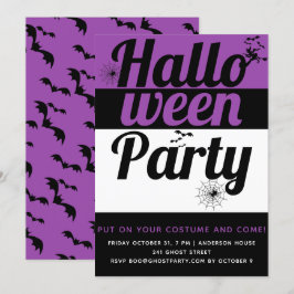Fetstipografi och spindlar lila Halloween fest Inbjudningar