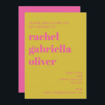 Fetstipografi Rosa Gult Modern Bat mitzvah Inbjudningar<br><div class="desc">Modern Bat mitzvah inbjudan till Rosa och Gult med fetstil</div>