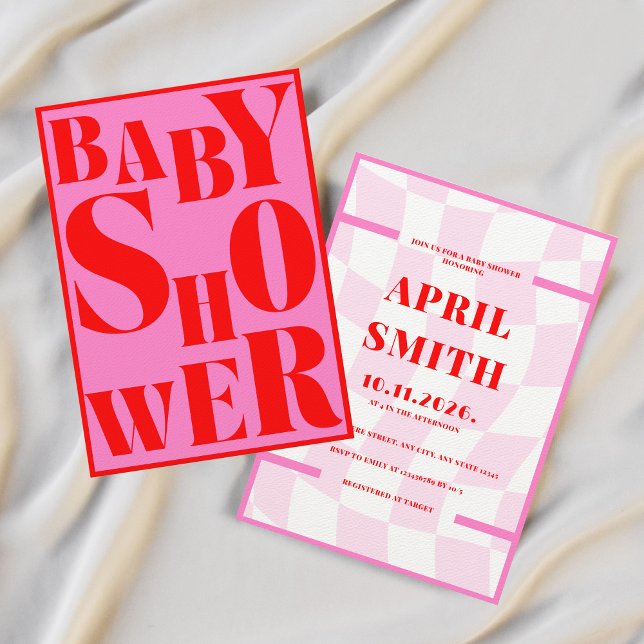 Fetstipografi Rosa Red Baby Shower Inbjudningar (Skapare uppladdad)