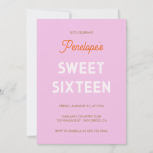 Fetstipografisk Sweet sixteen - lilatisk rosa Inbjudningar