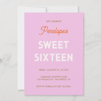 Fetstipografisk Sweet sixteen - lilatisk rosa Inbjudningar